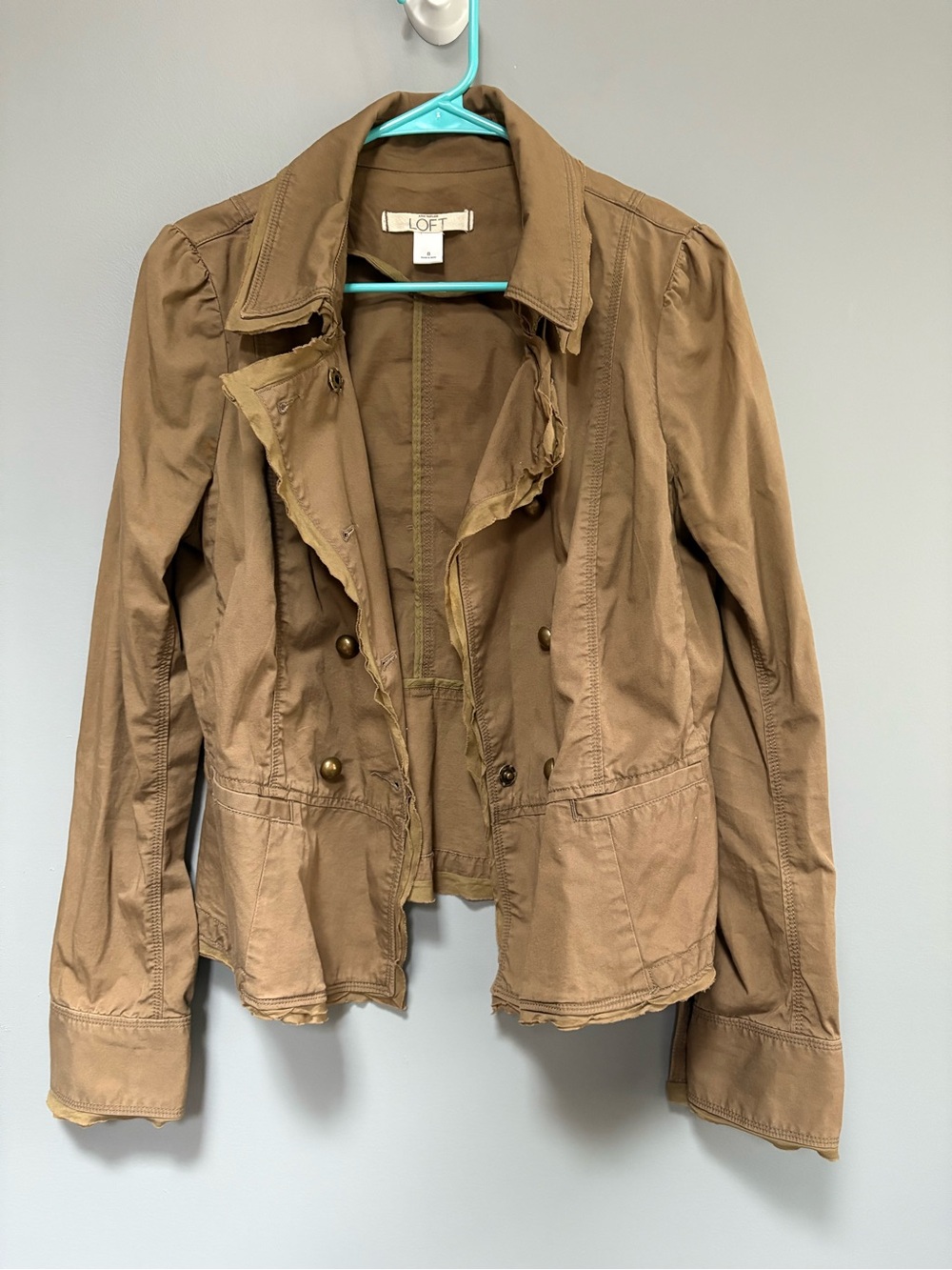LOFT Women's Brown Distressed Utility Jacket Button Snap Lightweight Size 8‎